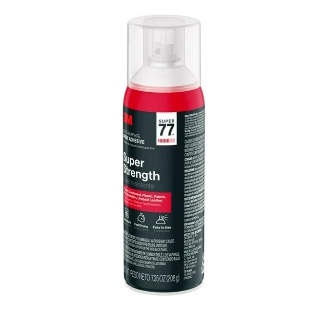3M Super 77 Multi-Surface Spray Adhesive, 7.35 oz., Low VOC, Quick Bond, Fast Drying, Clear Finish for Foil, Foam, Paper, Metal, Plastic, Fabric, and Cardboard 77-10-NAT