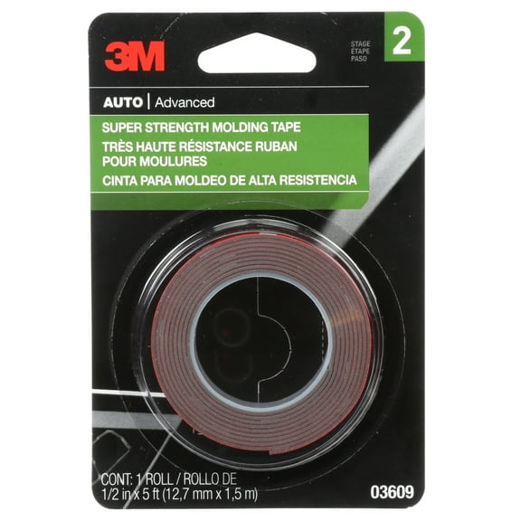 3M Automotive Super Strength Molding Tape, Double-Sided Adhesive, 1/2" x 5 ft, 1 Roll