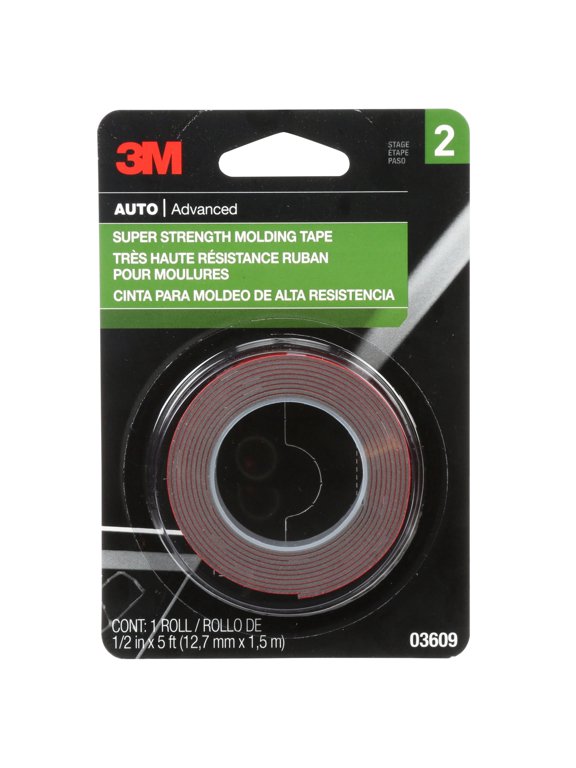 3M Automotive Super Strength Molding Tape, Double-Sided Adhesive, 1/2" x 5 ft, 1 Roll