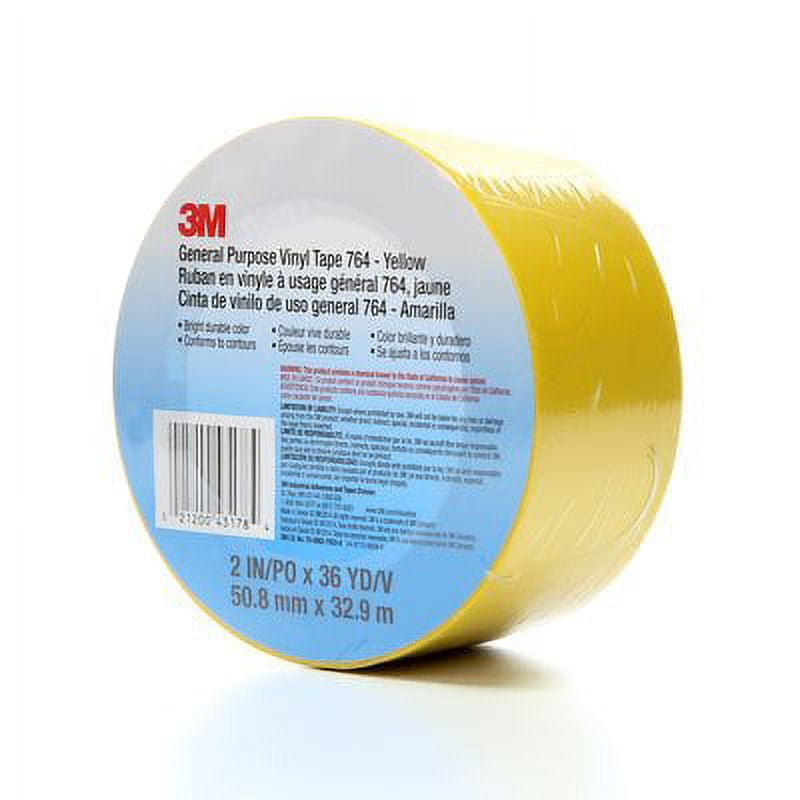 3M T967764Y 764 Vinyl Tape, 5.0 mil, 36 yd. Length x 2" Width, Yellow