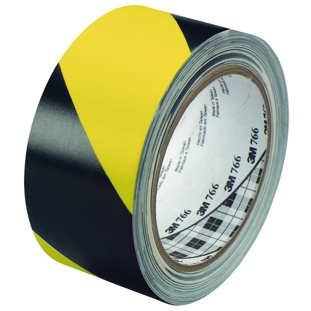 3M T9677662PK Striped Vinyl Tape, 2" x 36 yd, Black/Yellow (Pack of 2)