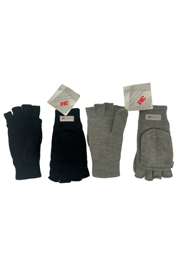 THINSULATE Lined Women's Knit Fingerless Gloves Convertible Mittens, 2 Pack