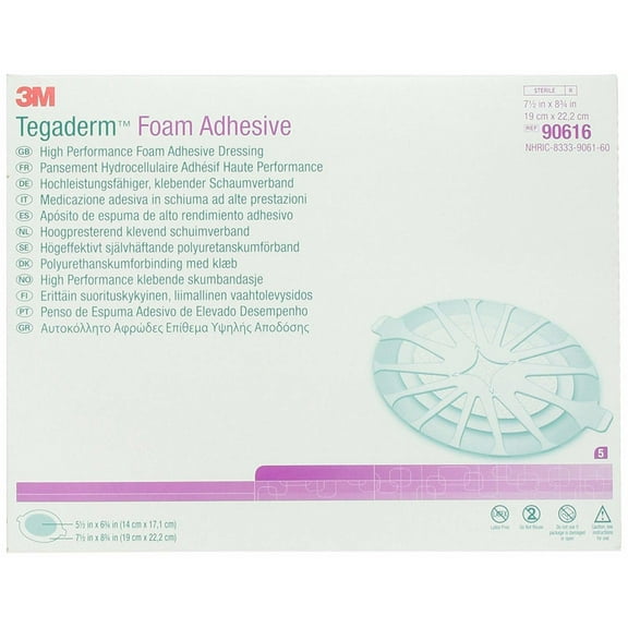 3M Tegaderm 90616 Foam Dressing 7-1/2 X 8-3/4 Inch Oval Adhesive with Border Sterile. 1 each
