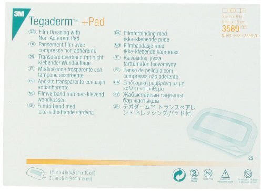 3M Tegaderm +Pad Film Dressing with Non-Adherent Pad 3589, 25 Pieces by 3M Tegaderm