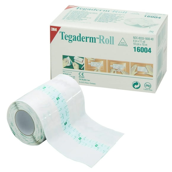 3M Tegaderm Transparent Film Dressing 2 Tab Delivery Roll 4" x 11 Yd 16004, 4 Ct
