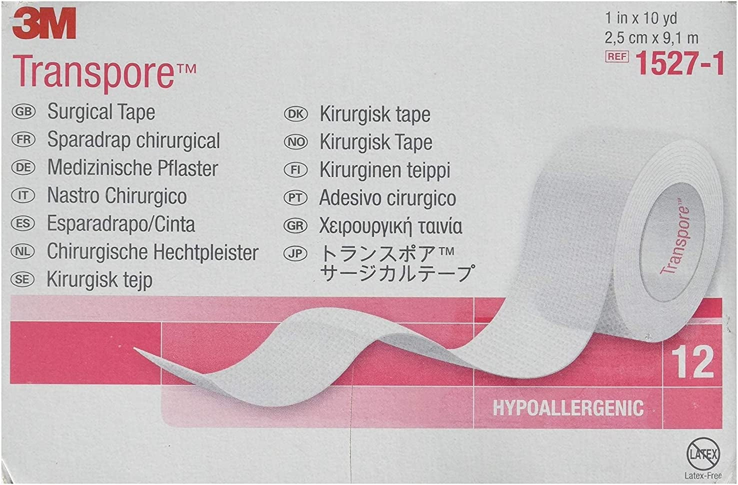 3M Transpore Skin Medical Tape 1" x 10 Yd 2 Rolls Transparent First Aid Tape Surgical