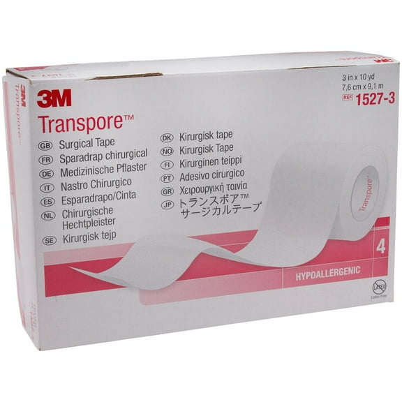 3M Transpore Surgical Tape 1527-3, 3 inch x 10 yard (7.6cm x 9.1m), Box of 4 Rolls