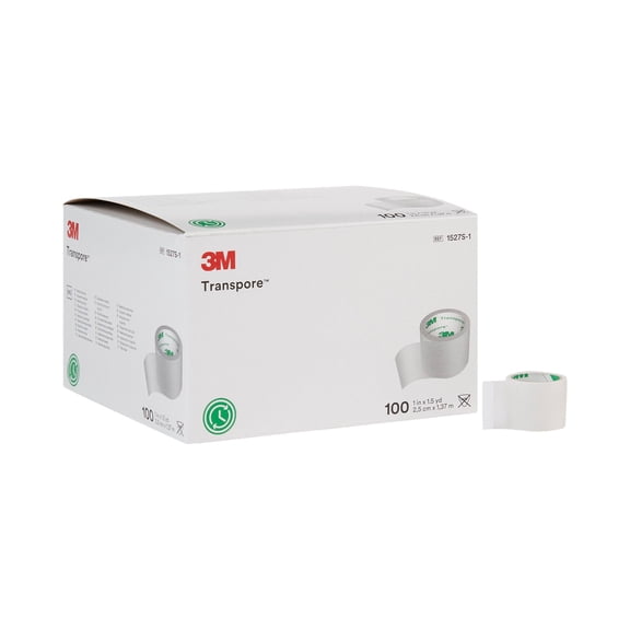 3M Transpore Surgical Tape, Non-Sterile, Transparent, 1 in x 1 1/2 yds, 100 Rolls, 1 Pack