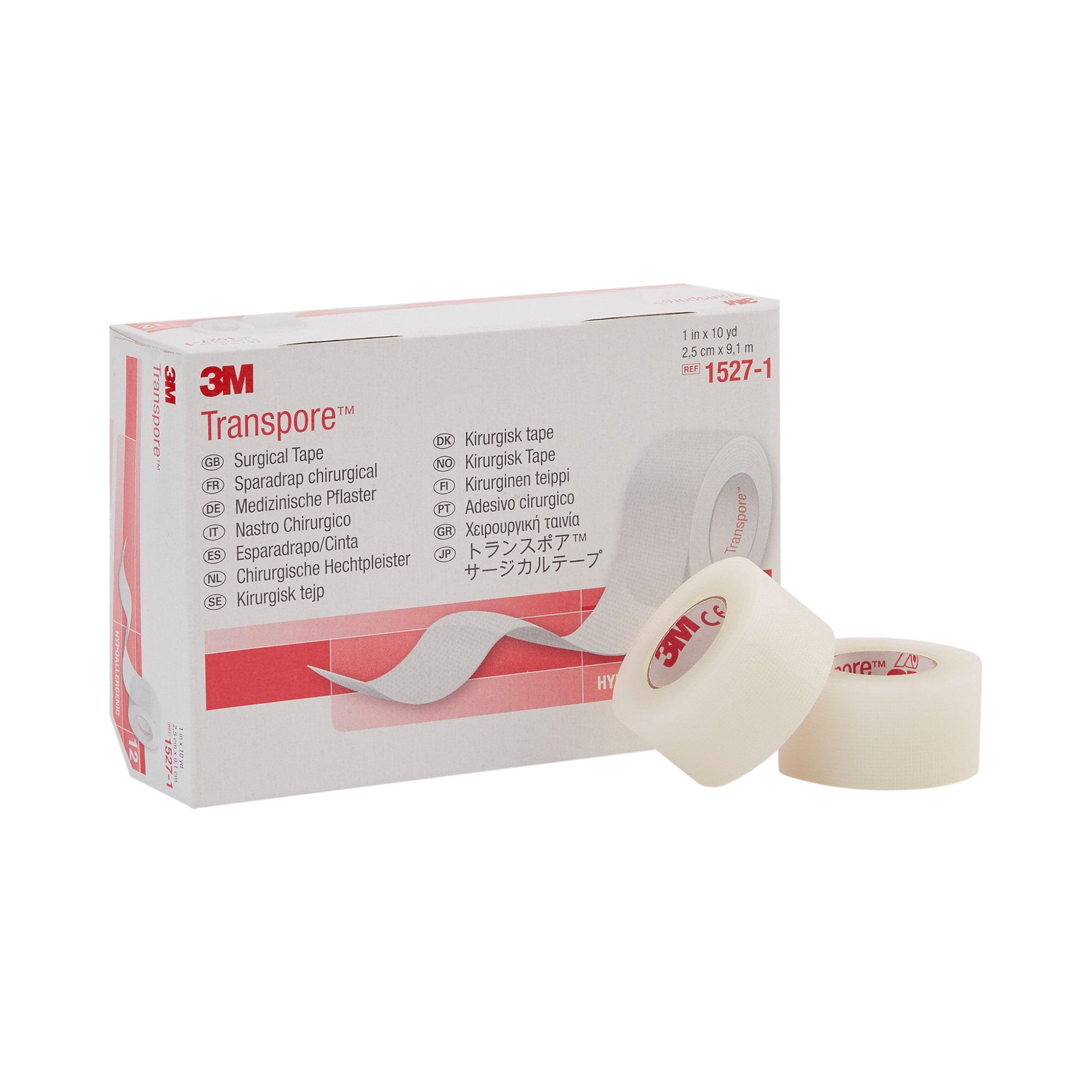 3M Transpore Surgical Tape, Non-Sterile, Transparent, 1 in x 10 yds, 12 Rolls, 10 Packs, 120 Total