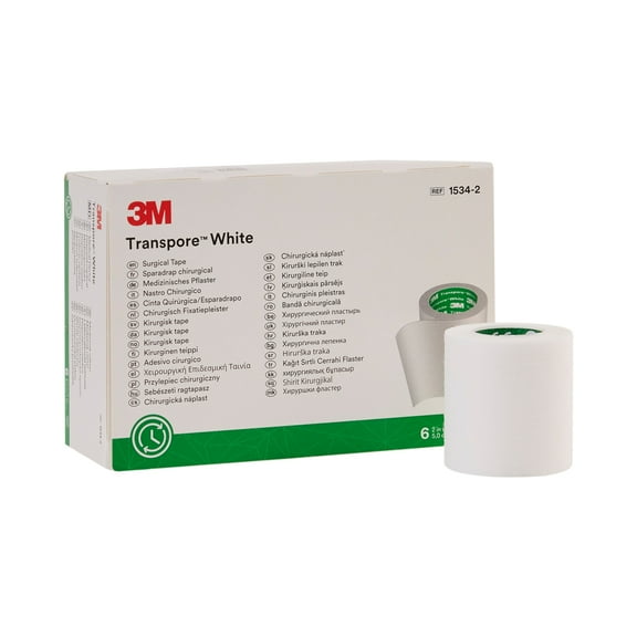 3M Transpore Surgical Tape, Non-Sterile, White, 2 in x 10 yds, 6 Rolls, 1 Pack