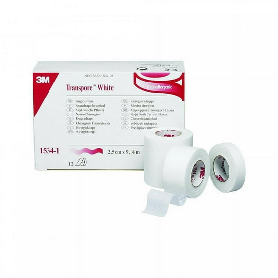 3M Transpore Surgical Tape - Plastic, Water Resistant, 1 Inch x 10 Yards, White, Non-sterile, 120 Count