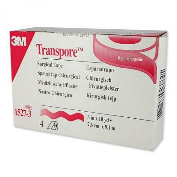 3M Transpore Water Resistant Plastic Medical Tape  3 Inch X 10 Yard Transparent NonSterile, Box of 4