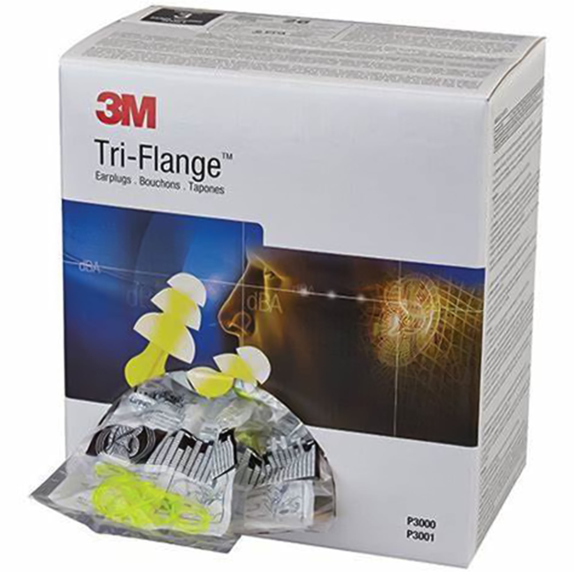 3M Molded Tri-Flange Reusable Clear Ear Plugs P3000, 100 Ct - Walmart.com