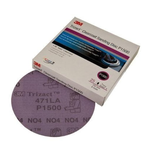 3M Trizact Hookit Clear Coat Sanding Abrasive Disc, 3" Dia., P1500 Grit, Box of 25