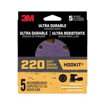 3M Sanding Discs, 220 Grit, 5 inch, Universal Hole, Ultra Durable, Orbital Sanders, 5 pack