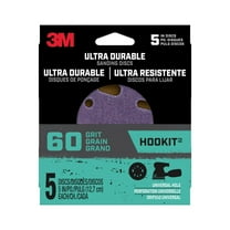 3M Ultra Durable 5 inch Power Sanding Discs, 60 Grit, Universal Hole, 5 Pack