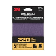 3M Ultra Durable Power Sandpaper, 220 Grit, 1/4 Sheet, 4.5 in x 5.5 in, 5 Pack