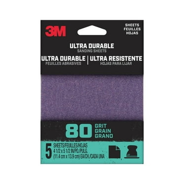 3M Ultra Durable Power Sanding 1/4 Sheet, 4.5 in x 5.5 in, 80 grit, 5/Pack