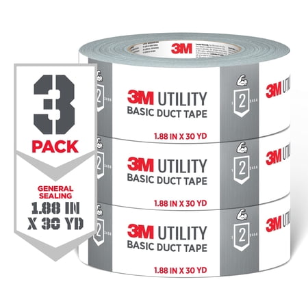 3M Utility Duct Tape, Silver, Basic Use, 1.88 in. x 30 yd., 3 Pack