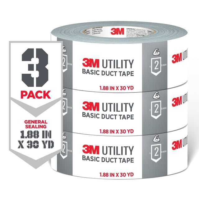 3M Utility Duct Tape, Silver, Basic Use, 1.88 in. x 30 yd., 3 Pack ...