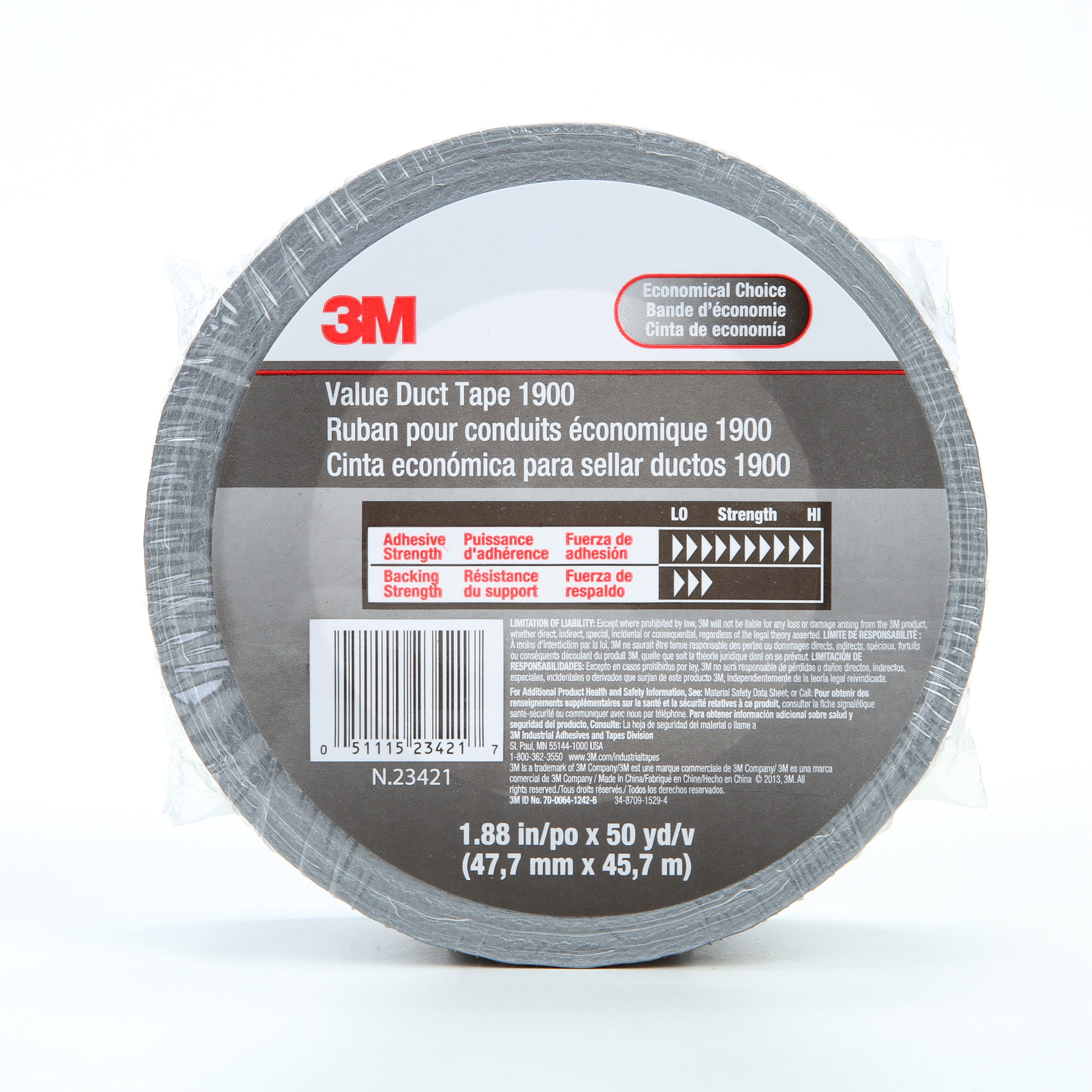 3M Value Duct Tape 1900 Silver, 1.88 in x 50 yd 5.8 mil, 24 per case Individual Wrap