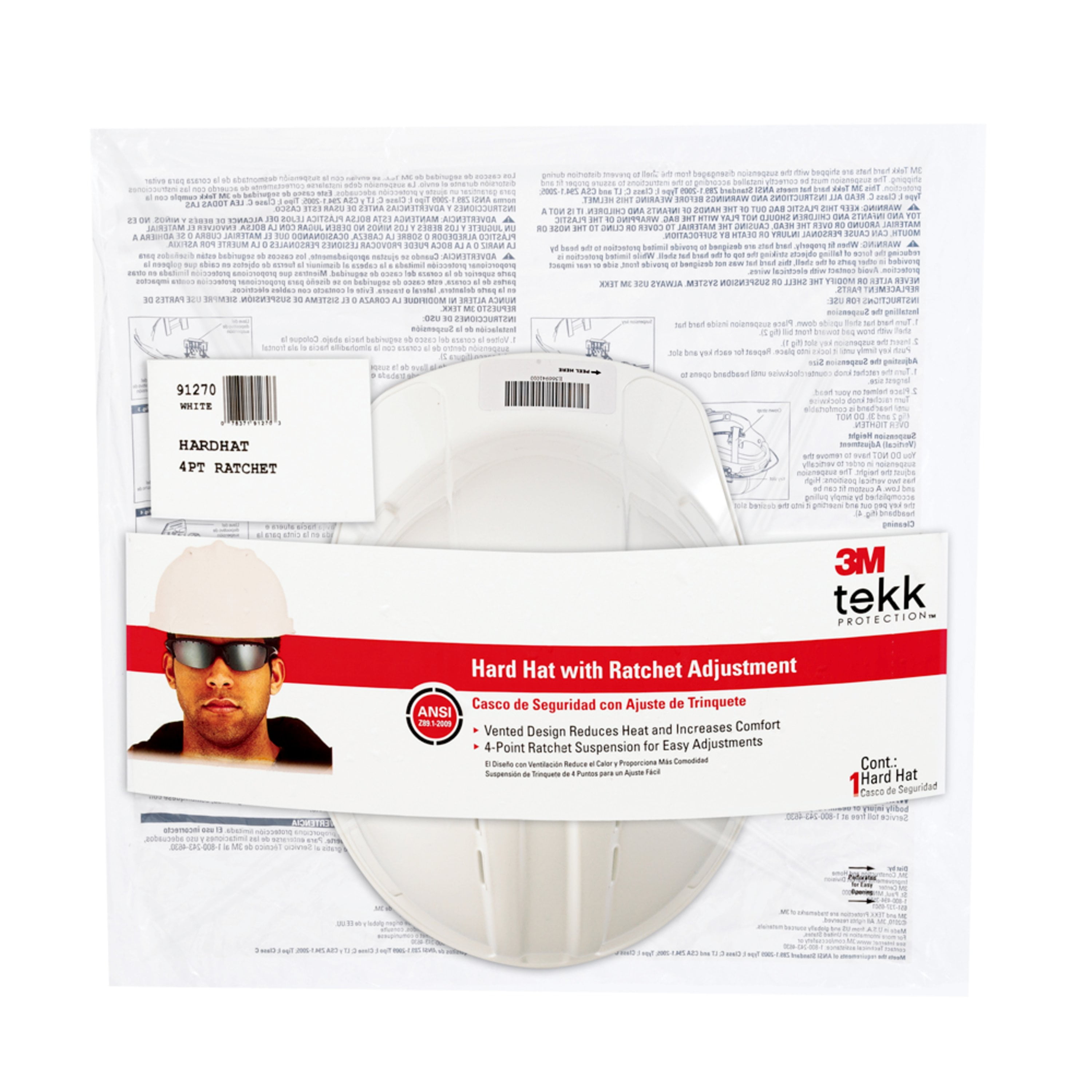 3M Vented Hard Hat with Ratchet Adjustment, White, 1/Pack