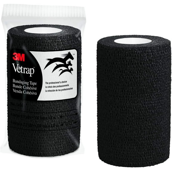 3M Vetrap Bandage Tape - Self-Adherent, Breathable - 6 Rolls, 4 in x 5 yd, Black