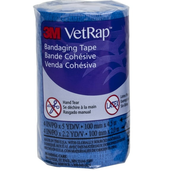 3M Vetrap Single Roll Bandaging Tape 4-Inches X 5-Yards Blue