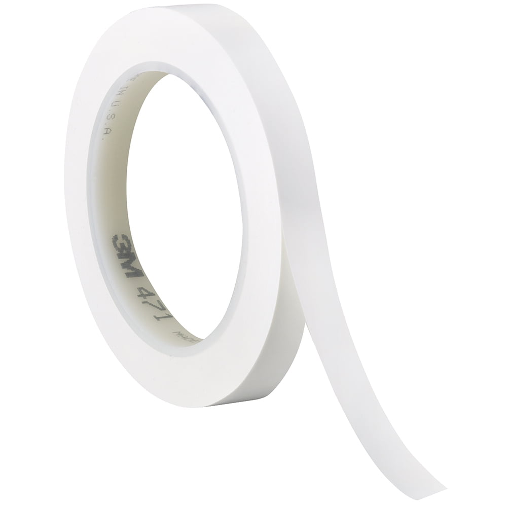 3M™ 471 Vinyl Tape, 3" Core, 0.25" x 36 Yd., White, Case Of 3
