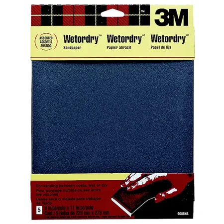 3M Wet or Dry Sandpaper, Assorted Sheets, 220, 320, 400 Grits, 9 in. x 11 in., 5 Pack