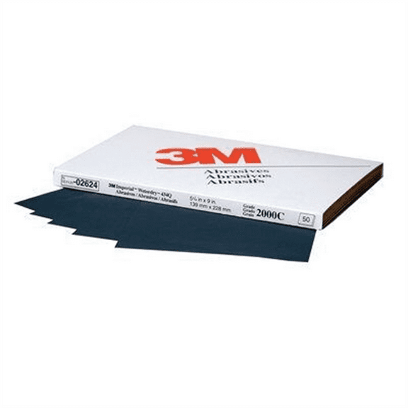 3M Imperial Wetordry 02624 434Q Series Abrasive Sheet, 5-1/2 in W x 9 in L, 2000 Grit, Fine Grade, Black
