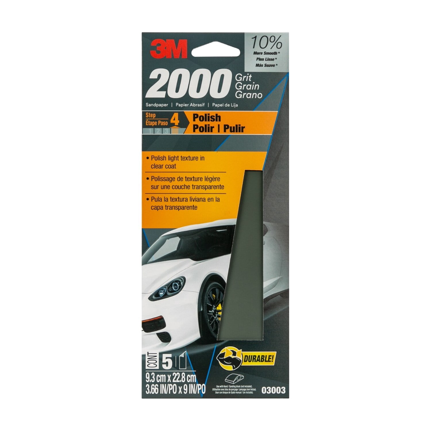 3M Wetordry Sandpaper, 3 2/3 in x 9 in, 2000 Grit, 5-Pack