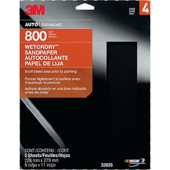 3M Wetordry Sandpaper, 32036, 600 Grit, 9 in x 11 in, 5 per pack, 20 per case