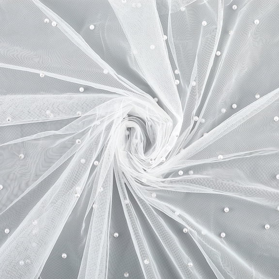 3M White Veil With Pearls Soft Lace Tulle Fabric Breathable Netting Cloth Minimalist Elegant Beaded Wedding Veils