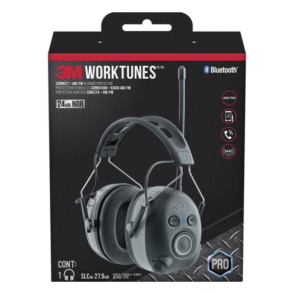 3M WorkTunes Connect + AM/FM Hearing Protector with Bluetooth Technology, 90542H1-DC-PS, 3 eaches/case