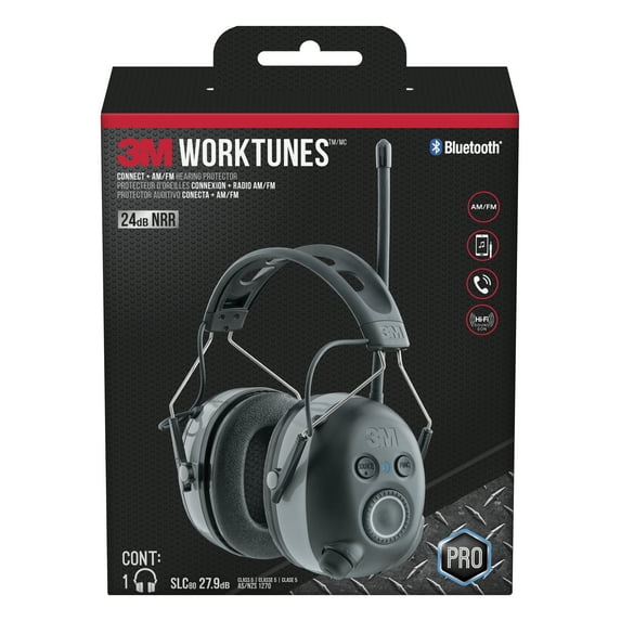 3M WorkTunes Connect + AM/FM Hearing Protector with Bluetooth Technology, 90542H1-DC-PS, 3 eaches/case