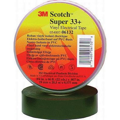 3M ZZZZ OAF 3MT054007-06132 Super 33+ Vinyl Electrical Tape, 66' Length x 3/4" Width, Black