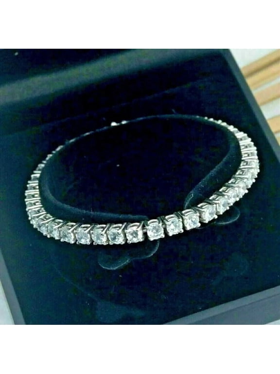 3MM 10Ct Round Cut Lab Created Diamond Tennis Bracelet 14K White Gold Plated Silver
