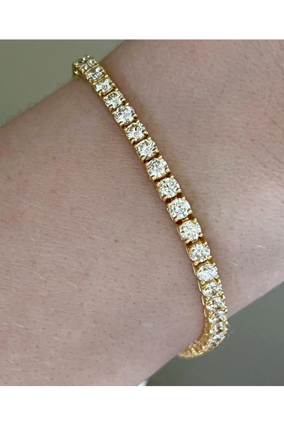 3MM 13Ct Round Cut Simulated Diamond Women's Tennis Bracelet 14K Yellow Gold Plated