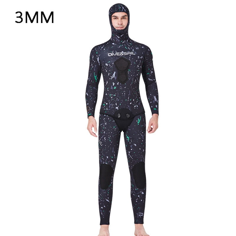 WYYHAA 1.5mm Neoprene Spearfishing Wetsuit 2-Piece With Hood - Camouflage, Chest Pad, For Freediving
