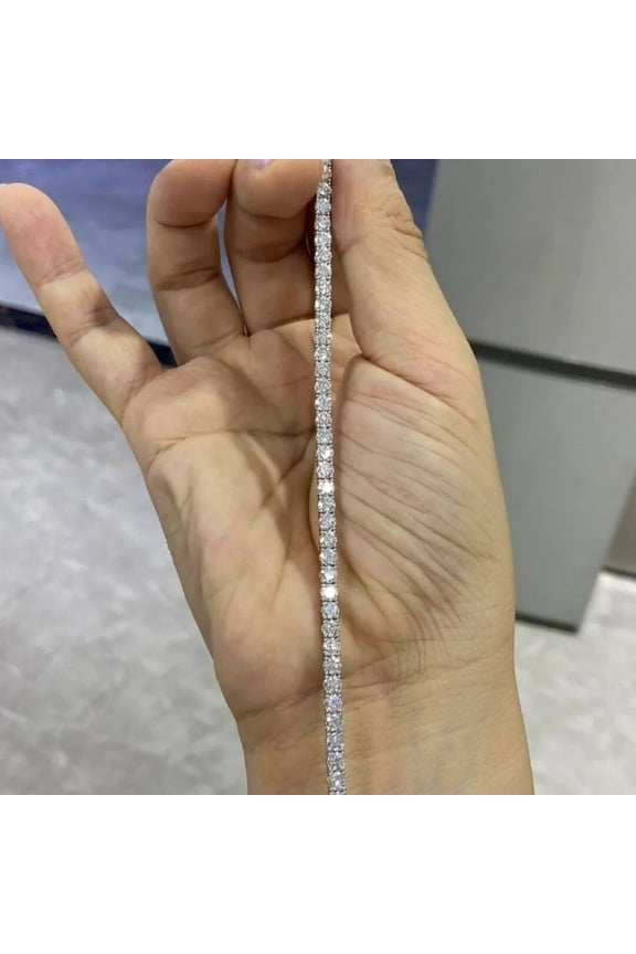 3MM 7 INCH 10Ct Round Cut Lab Created Diamond 14k White Gold Plated 925 Tennis Bracelet