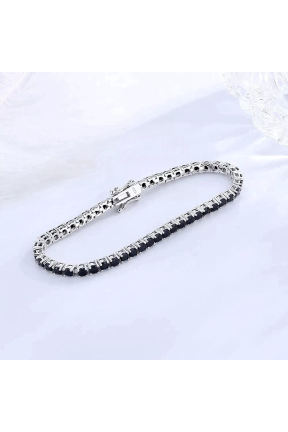 3MM 7INCH 15Ct Lab Created Black Diamond Round Cut Tennis Bracelet 14K White Gold Plated