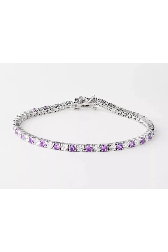 3MM 8.00 Ct Round Cut Simulated Amethyst & Diamond Womens Engagement Tennis Bracelet 14K White Gold Plated 925 Sterling Silver 7"