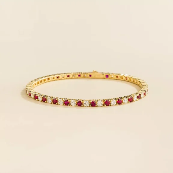 3MM 8Ct Round Cut Lab Created Red Ruby Tennis Bracelet 14k Yellow Gold Plated 7In