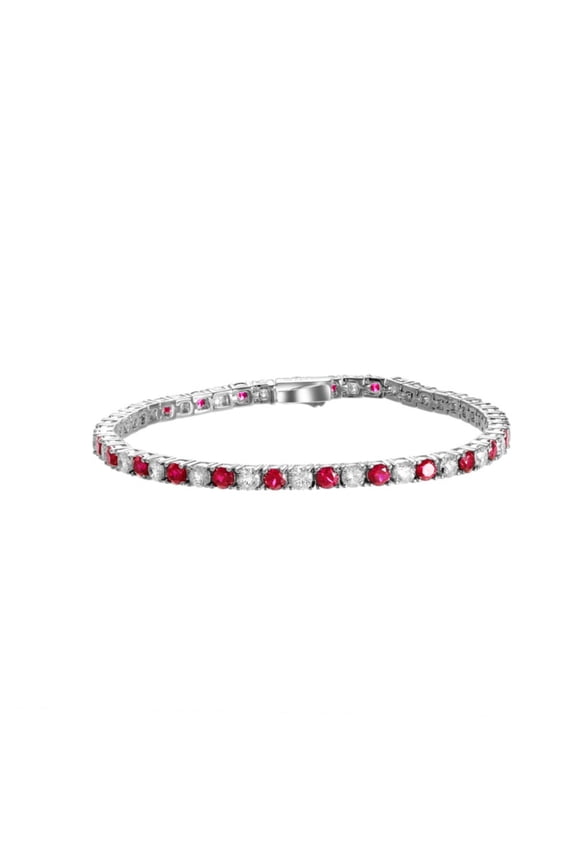 3MM 925 Sterling Silver Tennis Bracelets for Women Created Ruby and Clear 5A+ CZ Alternating Women's Tennis Bracelets Hypoallergenic Fashion Jewelry 6-7 Inch