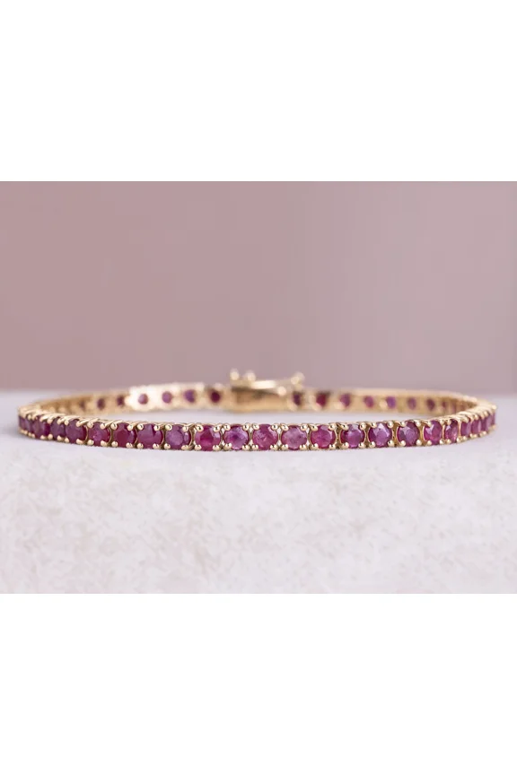 3MM 9Ct Round Cut Simulated Red Ruby Womens Wedding Tennis Bracelet 14K Rose Gold Plated 925 Sterling Silver 7"