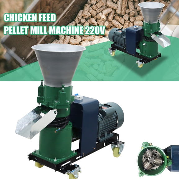3MM Chicken Feed Pellet Mill Machine Animal Feed Maker for Poultry Livestock Farm with 3 Head Rollers 220V