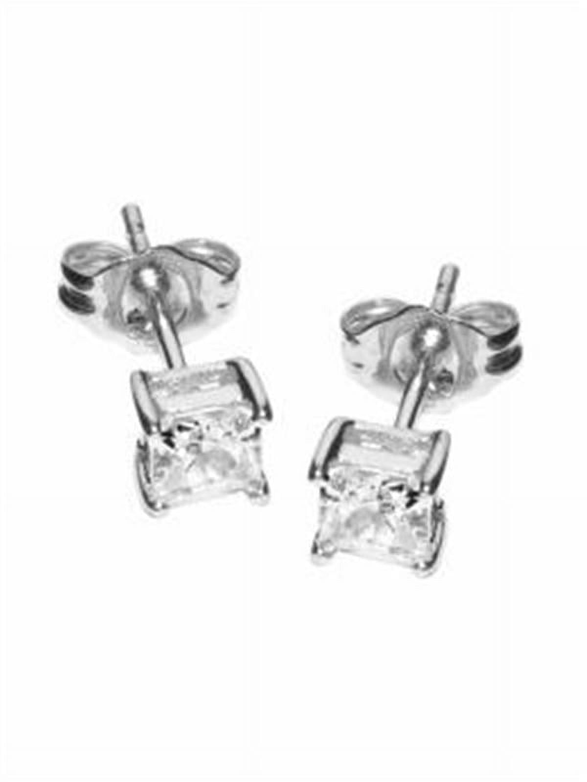 ANDREA JEWELERS 3MM Clear Square Princess Cut CZ 925 Sterling Silver 0.2 tcw Basket Setting Cubic Zirconia Nickel Free Stud Earrings