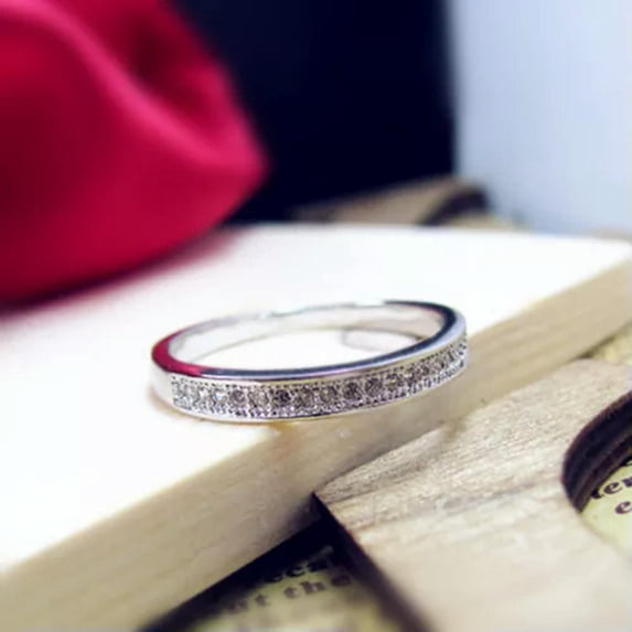 3MM Female Wedding Ring 925 Silver Single Row Micro CZ Engagement Band Size 4-9