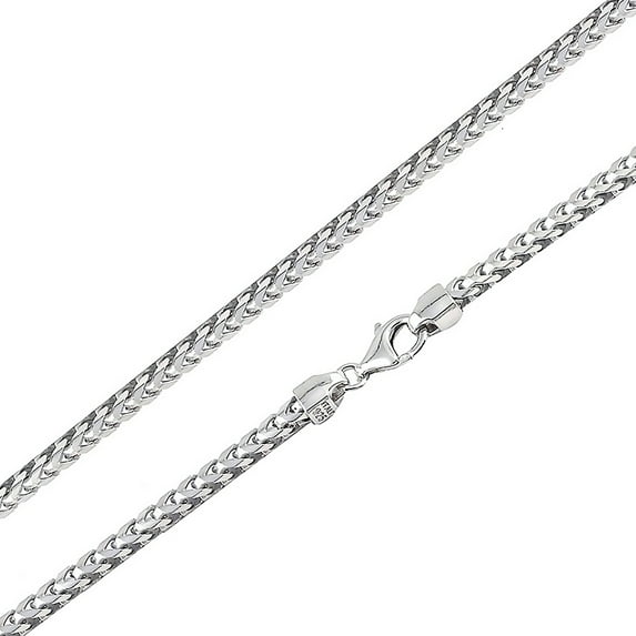 3MM Franco Link Chain Italy Sterling Silver Necklace Rhodium Plated Unisex Chain 30 inches - #321RHs30